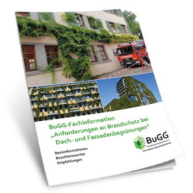 BuGG-Fachinformation „Anforderungen an Brandschutz bei Dach- und Fassadenbegrünungen“. Foto: Bundesverband GebäudeGrün