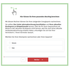 Der Abschlagsrechner der Verbraucherzentrale Rheinland-Pfalz unterstützt Verbraucher*innen. Foto: Screenshot Abschlagrechner 