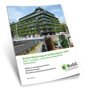 Der neue BuGG-Marktreport Gebäudegrün 2023 mit aktuellen Zahlen zur Dach- und Fassadenbegrünung in Deutschland. Foto: Bundesverband GebäudeGrün
